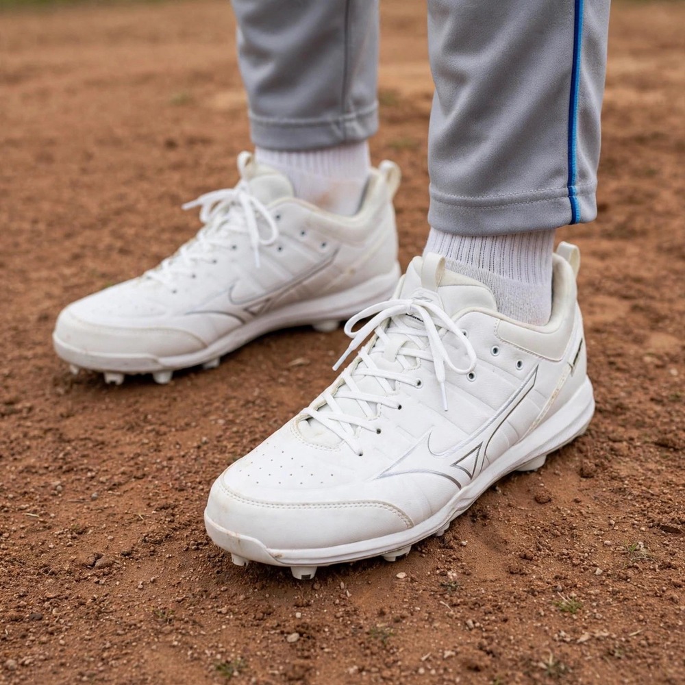 Mizuno White Baseball Cleats Men's Size 13 Metal Spikes Athletic Shoes